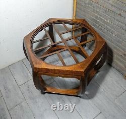 Vintage Hekman Asian Ming Chippendale Style Hexagonal End Table Wood Fretwork