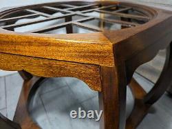 Vintage Hekman Asian Ming Chippendale Style Hexagonal End Table Wood Fretwork