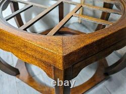 Vintage Hekman Asian Ming Chippendale Style Hexagonal End Table Wood Fretwork