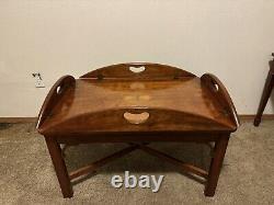 Vintage Hekman Butlers Tray Table Mahogany Coffee Table with Pinwheel Inlay