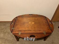 Vintage Hekman Butlers Tray Table Mahogany Coffee Table with Pinwheel Inlay