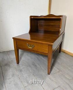 Vintage Henkel Harris Solid Cherry Wood 1-Drawer 2-Tier Step End Table B