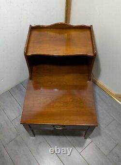 Vintage Henkel Harris Solid Cherry Wood 1-Drawer 2-Tier Step End Table B