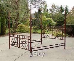 Vintage Hollywood Regency Iron Bamboo Chinoiserie Chippendale King Canopy Bed