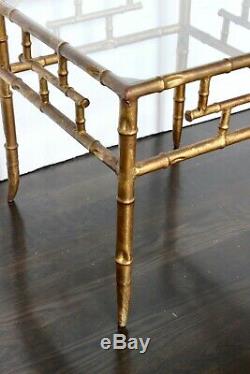 Vintage Italian Gold Gilt Faux Bamboo Chinoiserie Chippendale Side Table Regency