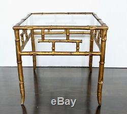 Vintage Italian Gold Gilt Faux Bamboo Chinoiserie Chippendale Side Table Regency