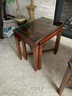 Vintage Lane Chinoiserie/Chippendale Tables with Glass Tops Good Vintage Cond