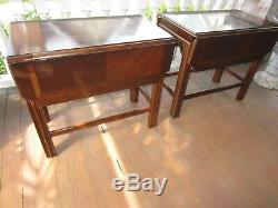 Vintage Lane End Tables Chinese Chippendale, Inlay top, Drop Leaf Nice