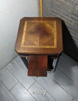 Vintage Lane Inlaid Top Side Table with Pull Out Tray Asian Chippendale Style