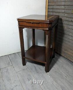 Vintage Lane Inlaid Top Side Table with Pull Out Tray Asian Chippendale Style