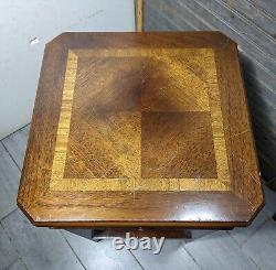 Vintage Lane Inlaid Top Side Table with Pull Out Tray Asian Chippendale Style