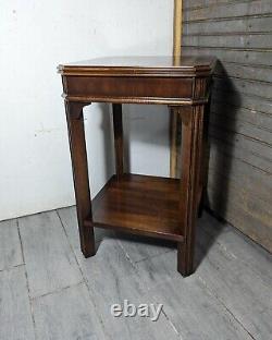 Vintage Lane Inlaid Top Side Table with Pull Out Tray Asian Chippendale Style