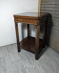 Vintage Lane Inlaid Top Side Table with Pull Out Tray Asian Chippendale Style