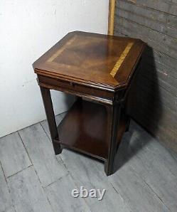 Vintage Lane Inlaid Top Side Table with Pull Out Tray Asian Chippendale Style