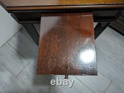 Vintage Lane Inlaid Top Side Table with Pull Out Tray Asian Chippendale Style