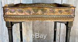 Vintage Large Ornate Brass Tray Table on Folding Black & Gilt Faux Bamboo Base