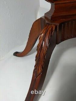 Vintage MERSMAN Oval Pedestal Harp Lyre Mahogany Table Chippendale Claw Feet