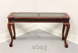 Vintage Mahogany Chippendale Glass Top Console Sofa Table