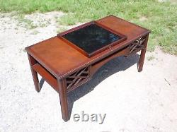 Vintage Mahogany Chippendale Style Leather Top Coffee Table Cocktail Tray Table