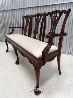 Vintage Mahogany Chippendale Triple Seater Settee Ball & Claw Feet