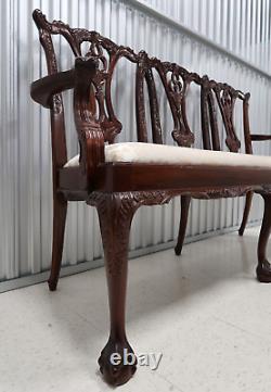 Vintage Mahogany Chippendale Triple Seater Settee Ball & Claw Feet