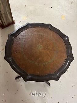 Vintage Mahogany Pie Crust Table/ Wine Table Leather Top 13w x20h