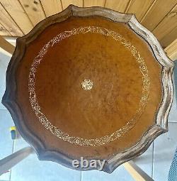 Vintage Mahogany Pie Crust Table, Wine Table Leather Top 13w x20h