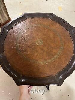 Vintage Mahogany Pie Crust Table/ Wine Table Leather Top 13w x20h