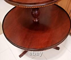 Vintage Mahogany Two-Tier Dumbwaiter Table Round