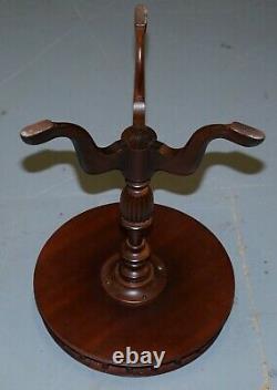 Vintage Mahogany With Brown Leather Top Gallery Rail Side End Lamp Wine Table