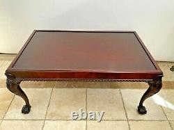 Vintage Marble Top Mahogany Rectangle Coffee Table Hand carved ball claw legs