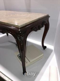 Vintage Marble Top Mahogany Rectangle Coffee Table Hand carved legs