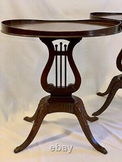 Vintage Mersman Furniture End Tables Mahogany Wood with Lyre Base and Claw Feet