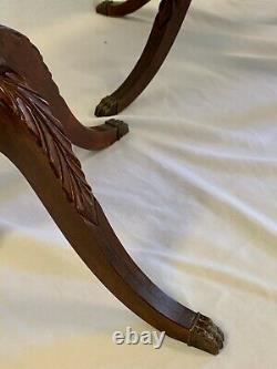 Vintage Mersman Furniture Mahogany Wood Lyre Base End Tables with Claw Feet