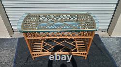Vintage Mid Century Cane Reed Bamboo Chinese Chippendale Console Table