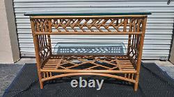 Vintage Mid Century Cane Reed Bamboo Chinese Chippendale Console Table