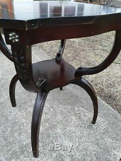 Vintage Mid Century Chippendale Duncan Phyfe Style Mahogany Wood Side Table deco
