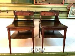 Vintage Mid Century MERSMAN 7015 Pair Triple Stack Drawer Mahogany Tables Table