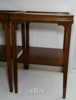 Vintage Mid Century Pair of Wooden End Tables Chippendale Style