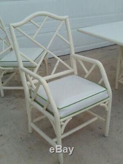 Vintage Mid Century White Chinese Chippendale Patio Dinning Set Table And Chairs