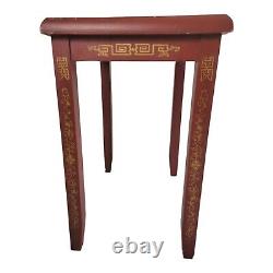 Vintage Oriental Side Table Hand Painted Wood Chinese Chippendale Red And Gold