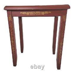Vintage Oriental Wood Accent Table Hand Painted Chinese Chippendale Red And Gold