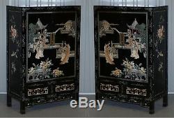 Vintage Pair Of Ebonised Chinese Chinoiserie Side Table Sized Cupboard Bookcases