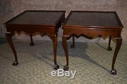 Vintage Pair of Drexel Mahogany Chippendale Style Ball & Claw Foot Side Tables