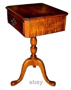 Vintage Pedestal Curly Maple Night Stand Side Accent Table with Single Drawer