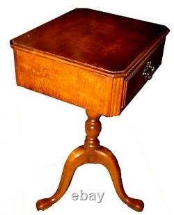 Vintage Pedestal Curly Maple Night Stand Side Accent Table with Single Drawer