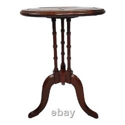 Vintage Pedestal Table Plant Stand Leather Top Carved Bamboo Chippendale