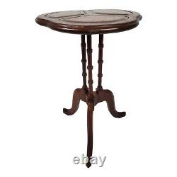 Vintage Pedestal Table Plant Stand Leather Top Carved Bamboo Chippendale