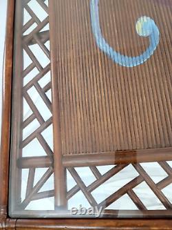 Vintage Pencil Reed Bamboo Rattan 70s Dining Tbl Chinese Chippendale Chinoiserie