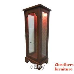 Vintage Pine Chippendale Slender Lamp End Table Pedestal Curio Cabinet shelf